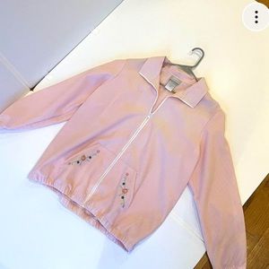 pink and white striped jacket